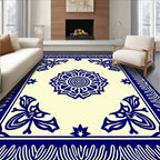 Classic Blue Floral Mandala Border Rug