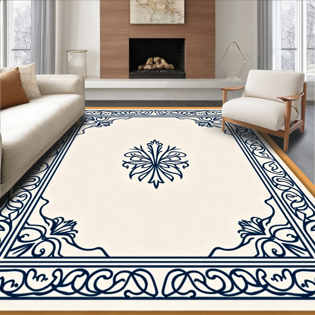 Elegant Flourish Cream Navy Rug