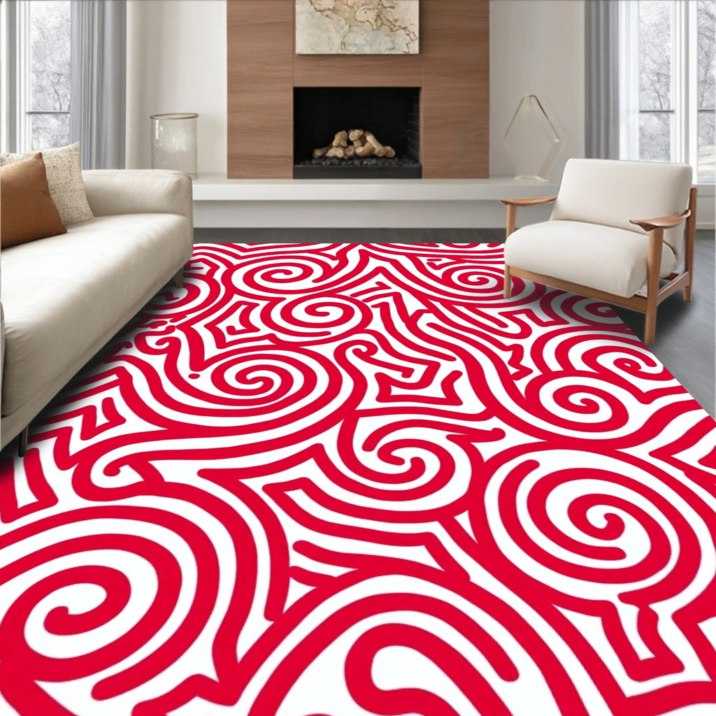 Bold Red Swirl Abstract Graphic Rug