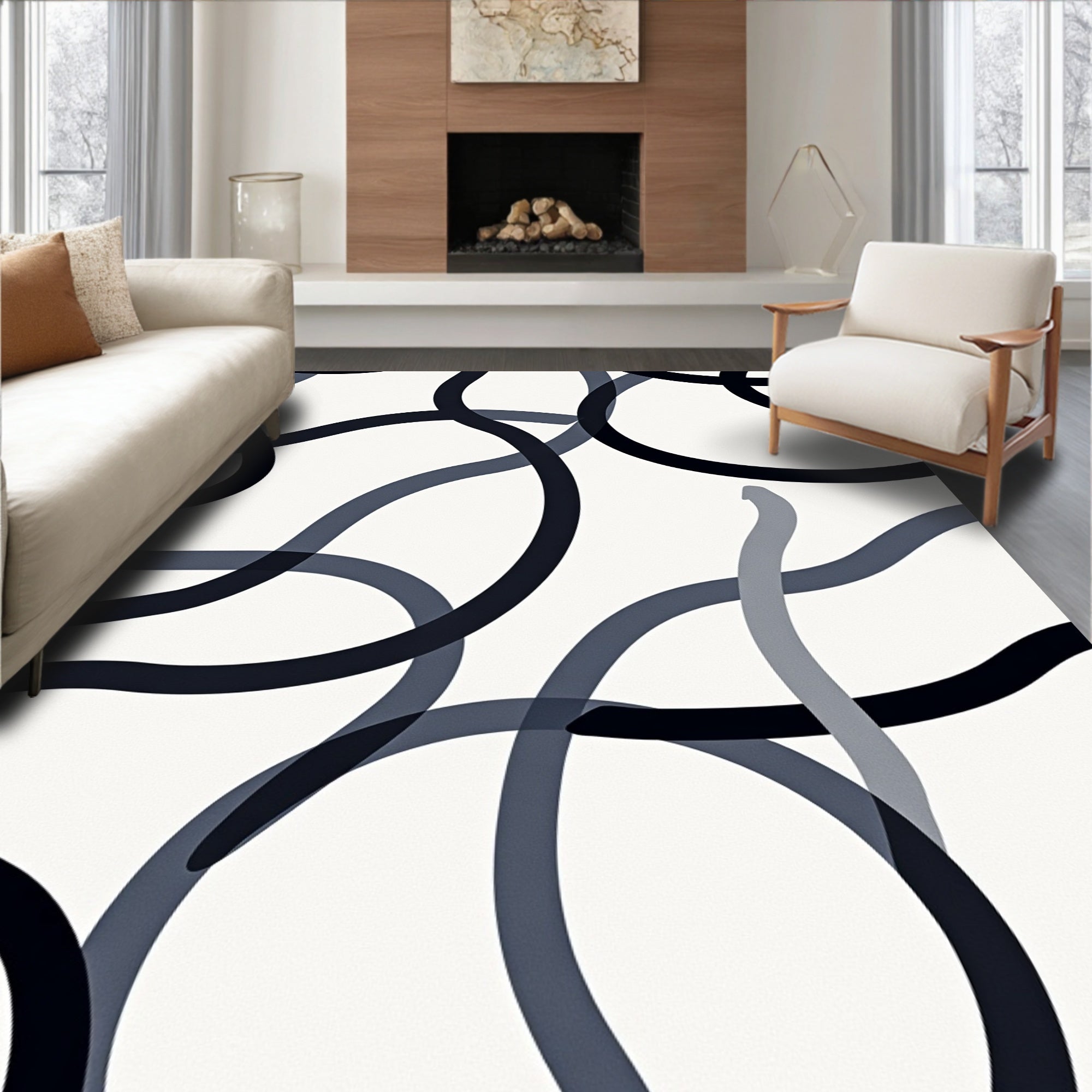 Abstract Flow Lines Dark Tones Rug