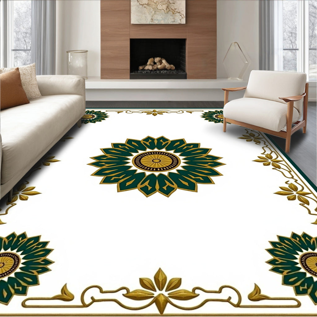 Emerald Gold Floral Mandala Deco Rug