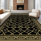 Intricate Geometric Black Gold Patterned Rug