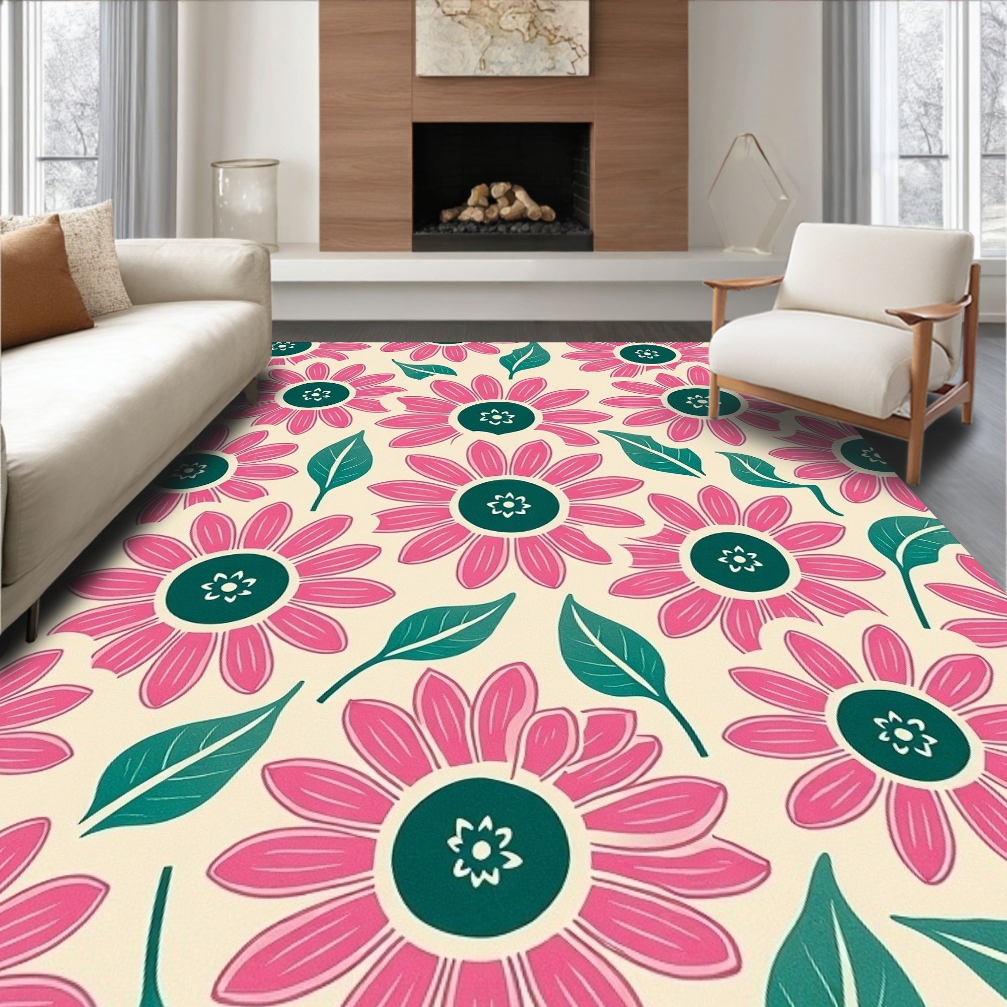 Retro Flower Power Design Rug