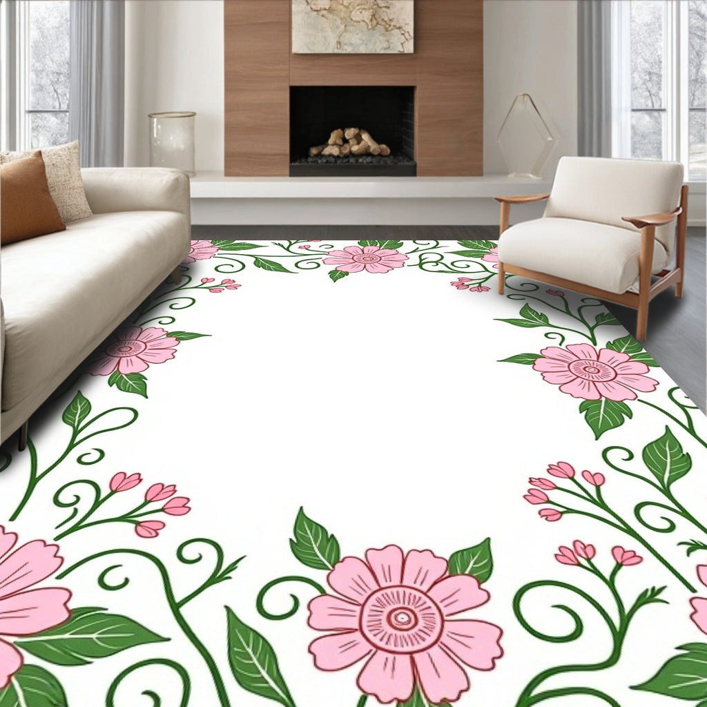 Pink Floral Swirls Design Rug