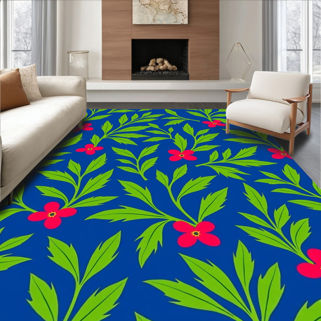 Vibrant Crimson Blossom Foliage Rug
