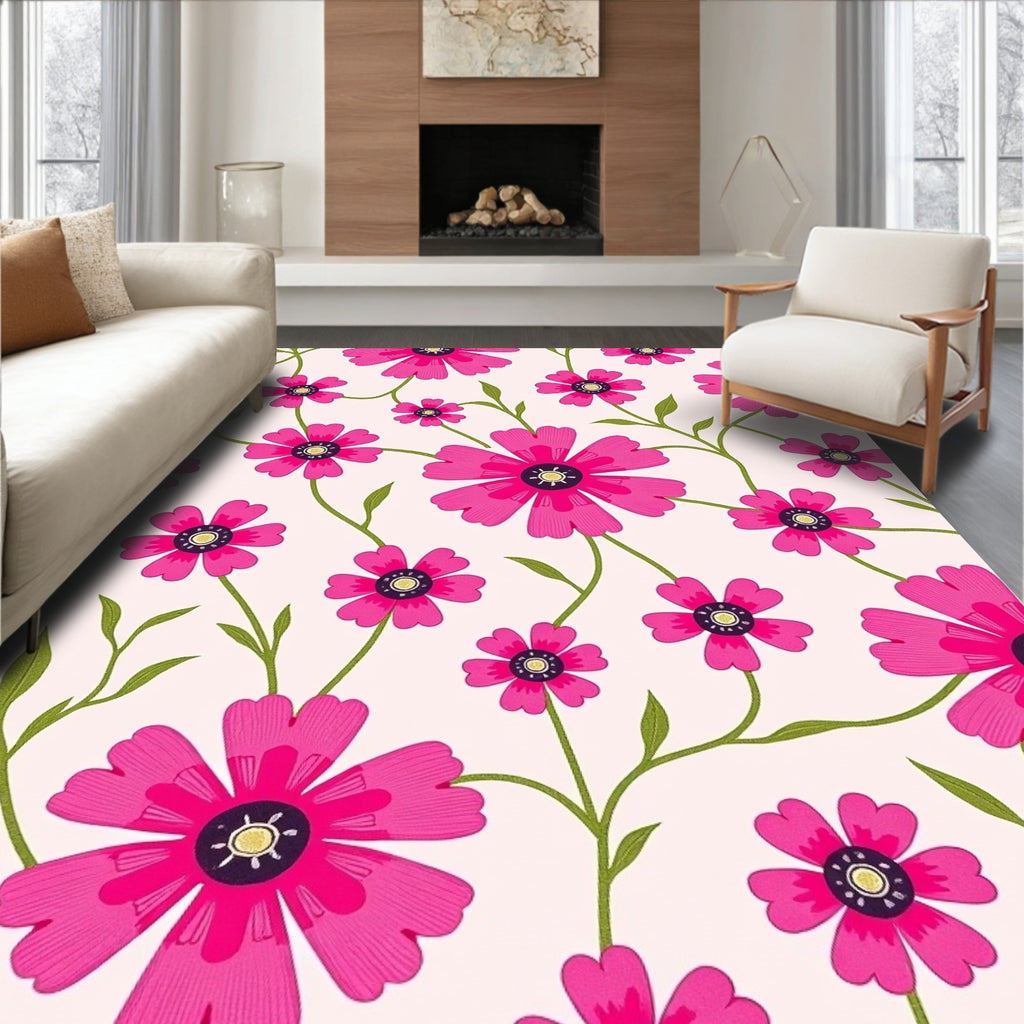 Vibrant Pink Floral Vine Pattern Rug