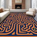 Orange Maze Pattern on Navy Rug