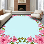 Pink Floral Bloom Border Rug