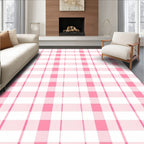 Pink and White Tartan Pattern Rug
