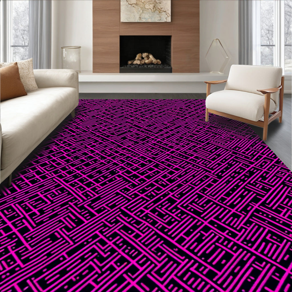 Pink Geometric Maze Pattern Design Rug