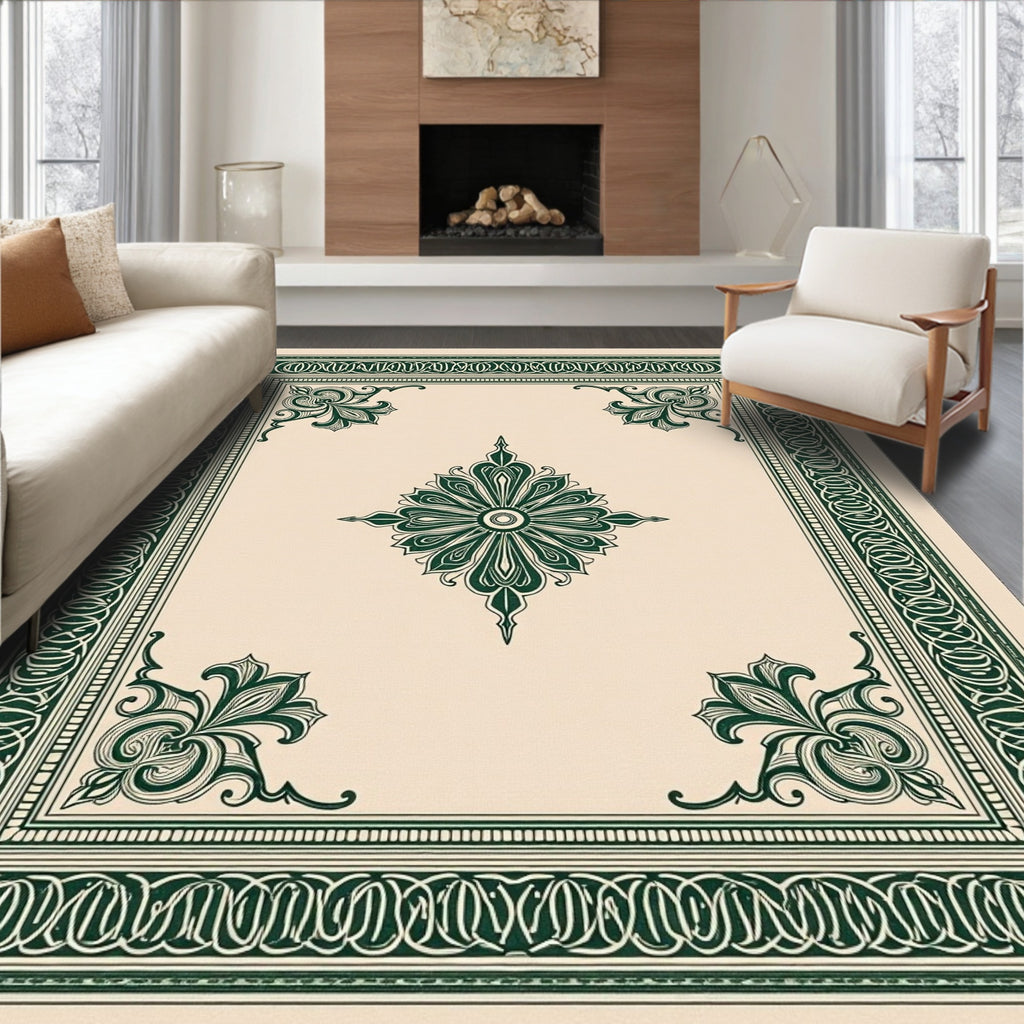 Elegant Green Floral Inlay Rug