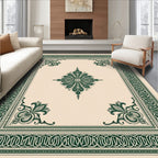 Elegant Green Floral Inlay Rug