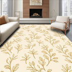 Delicate Floral Branch Patterned Golden Rug