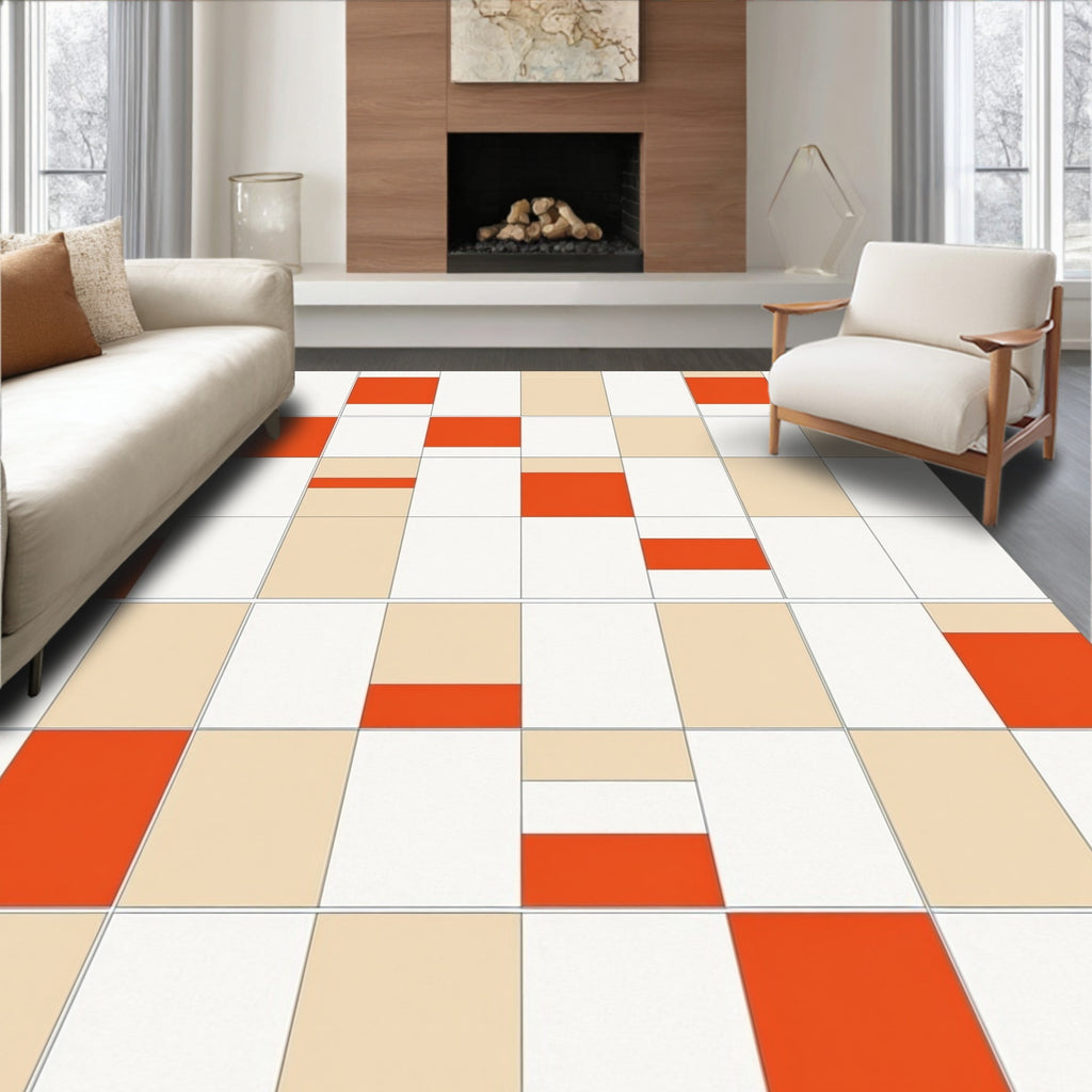 Orange Neutral Geometric Blocks Rug