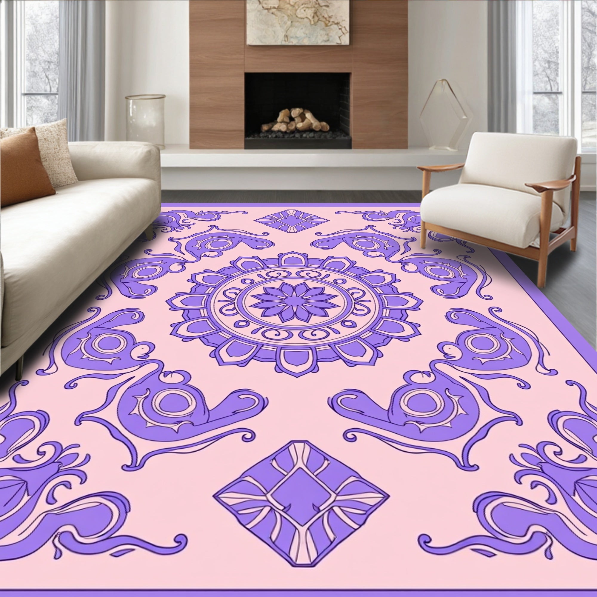 Floral Mandala Inspired Lilac Design Rug