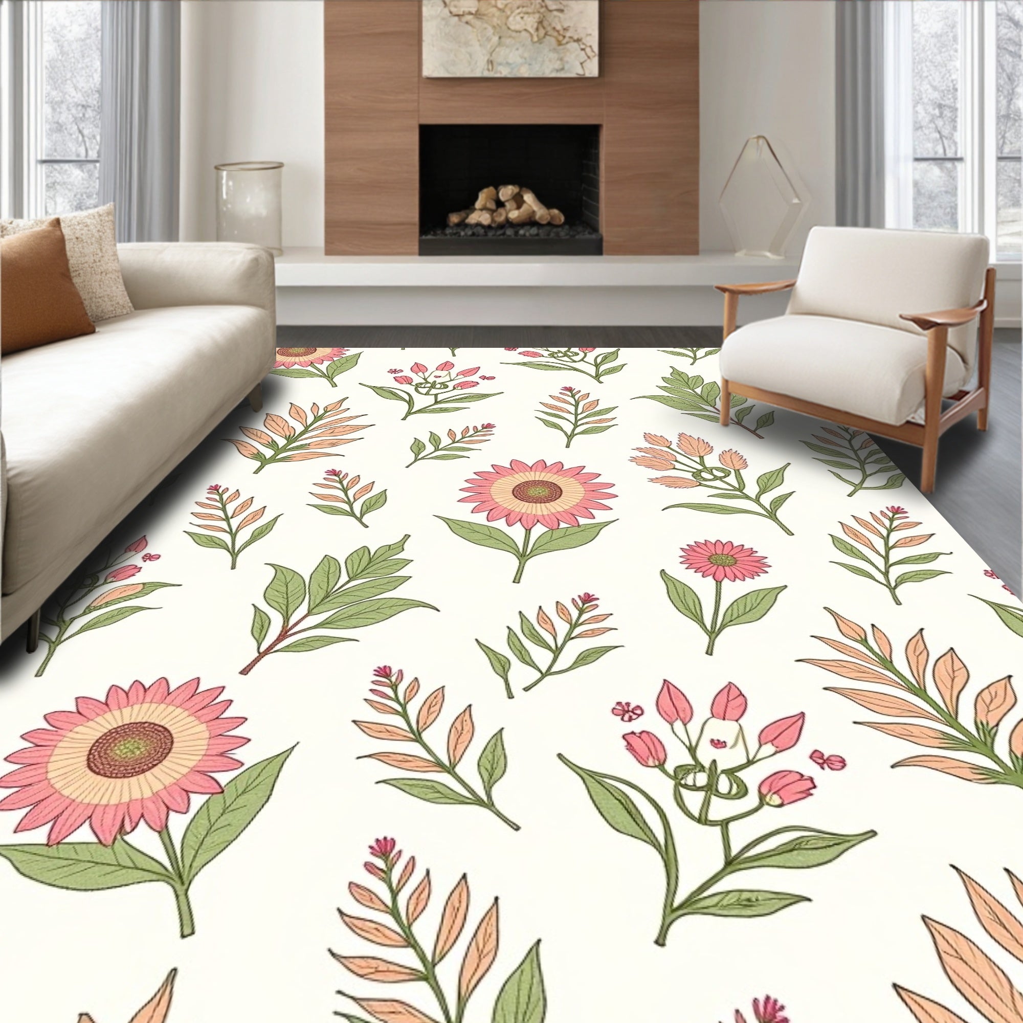 Vintage Floral Botanical Art Rug