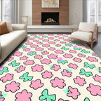 Playful Pink Teal Floral Pattern Rug