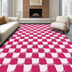 Quilted Pink White Checkered Pattern Rug