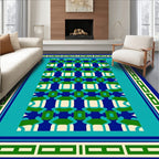 Classic Geometric Blue Green Ivory Pattern Rug