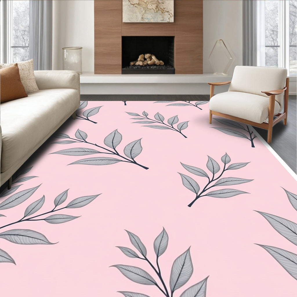 Delicate Leaf Branch Print Rug