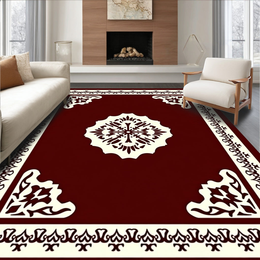 Ornate Floral Medallion Border Design Rug