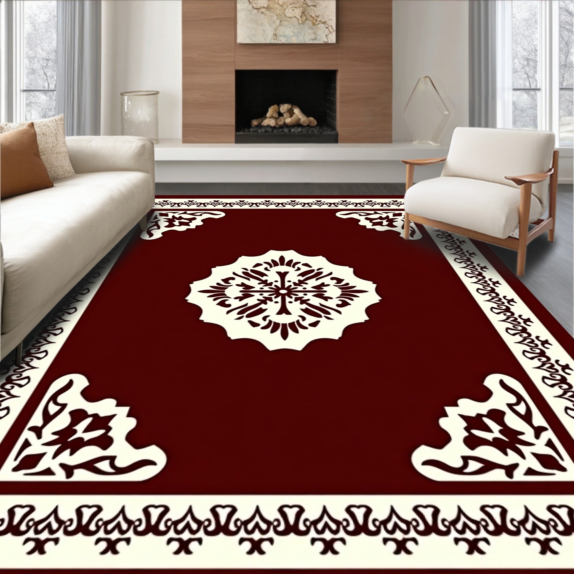 Ornate Floral Medallion Border Design Rug