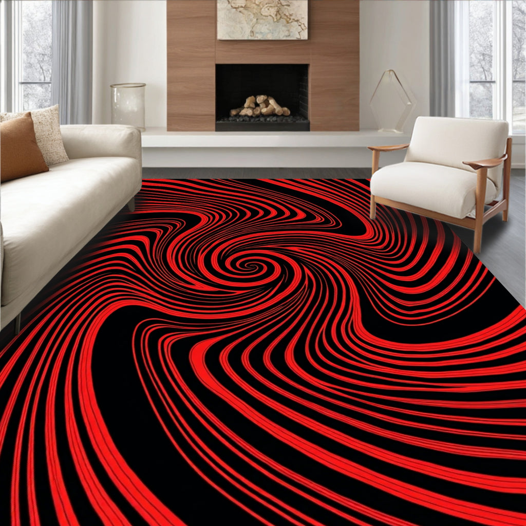 Abstract Red Black Swirl Pattern Rug