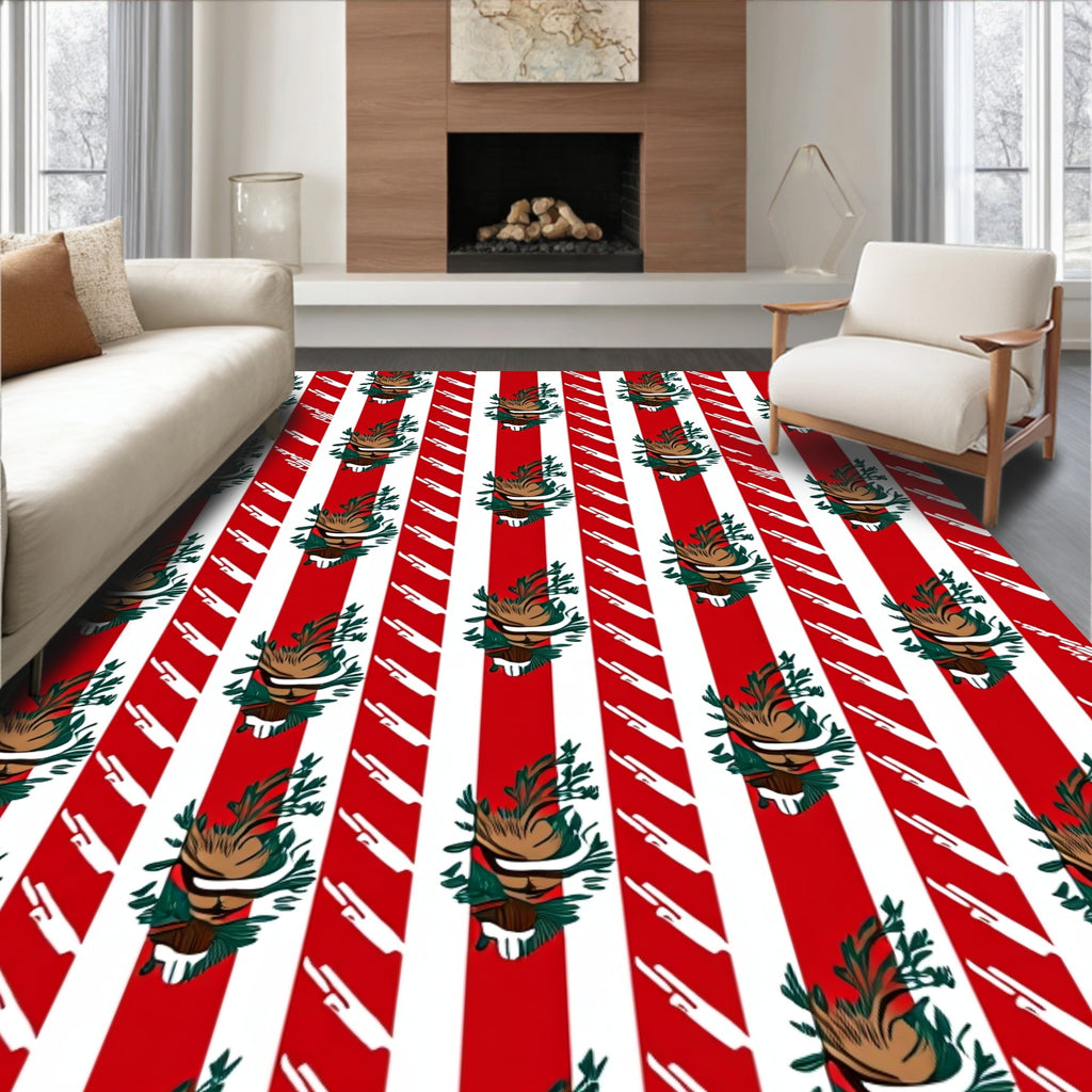 Crimson White Pinecone Ribbon Stripes Rug