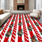 Crimson White Pinecone Ribbon Stripes Rug