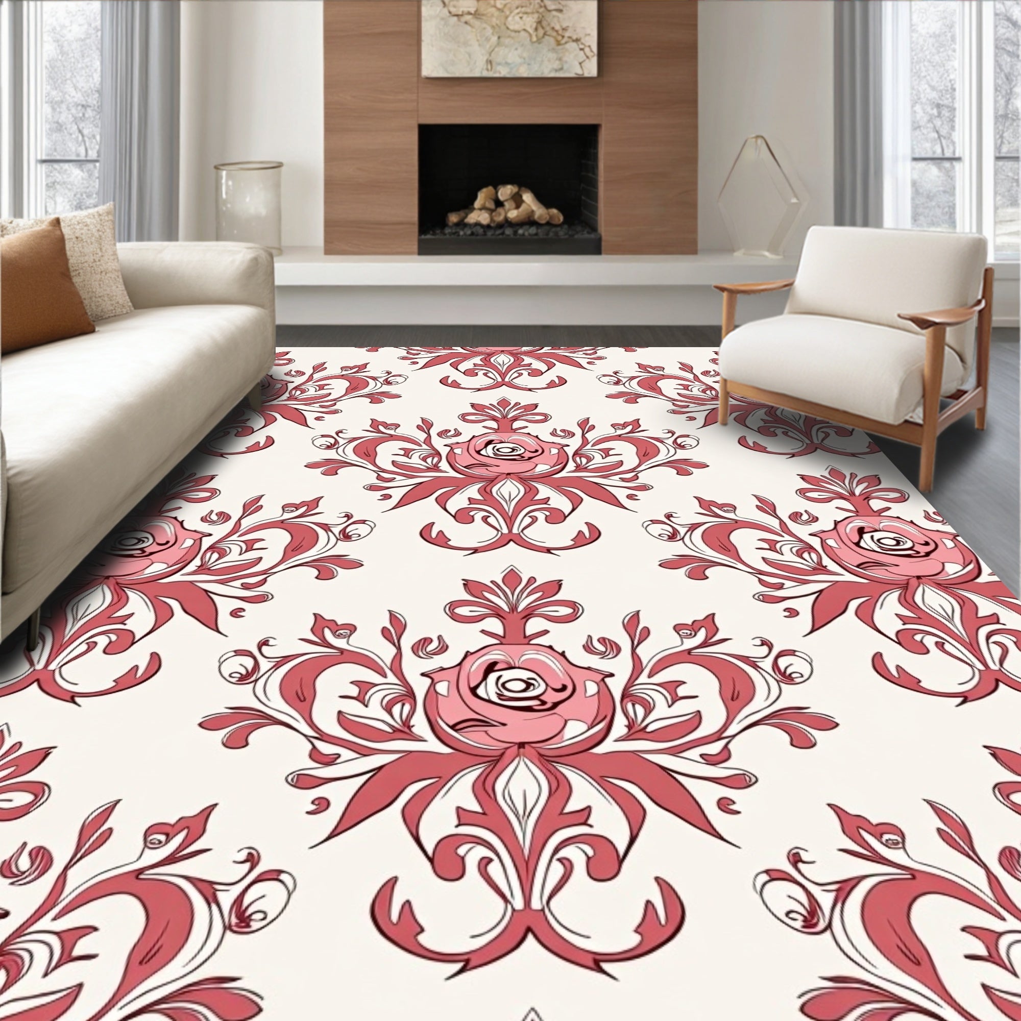 Ornate Rose Swirl Pattern Design Rug