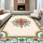 Coral Floral Geometric Medallion Design Rug