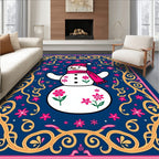 Whimsical Snowman Pink Floral Border Rug