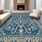 Antique Floral Patterned Blue Rug