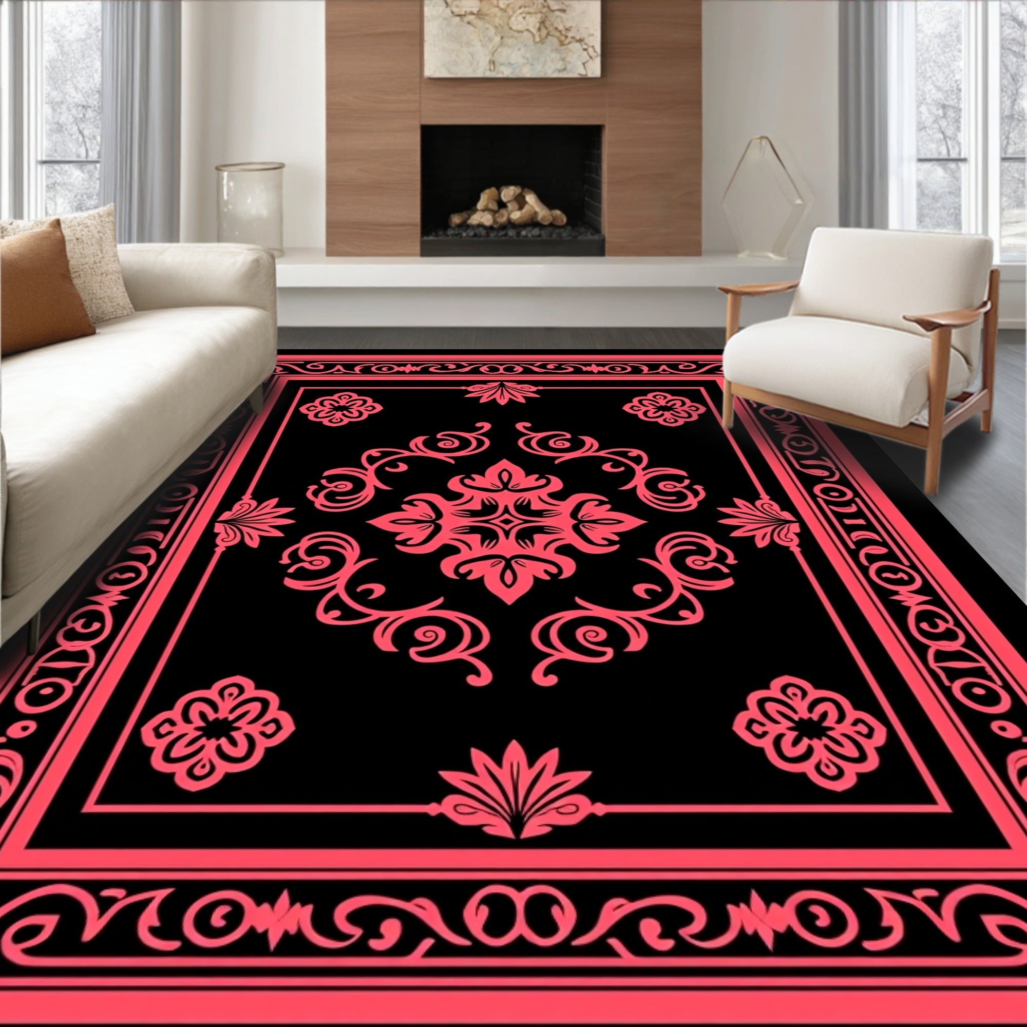 Ornate Filigree Floral Pattern Rug