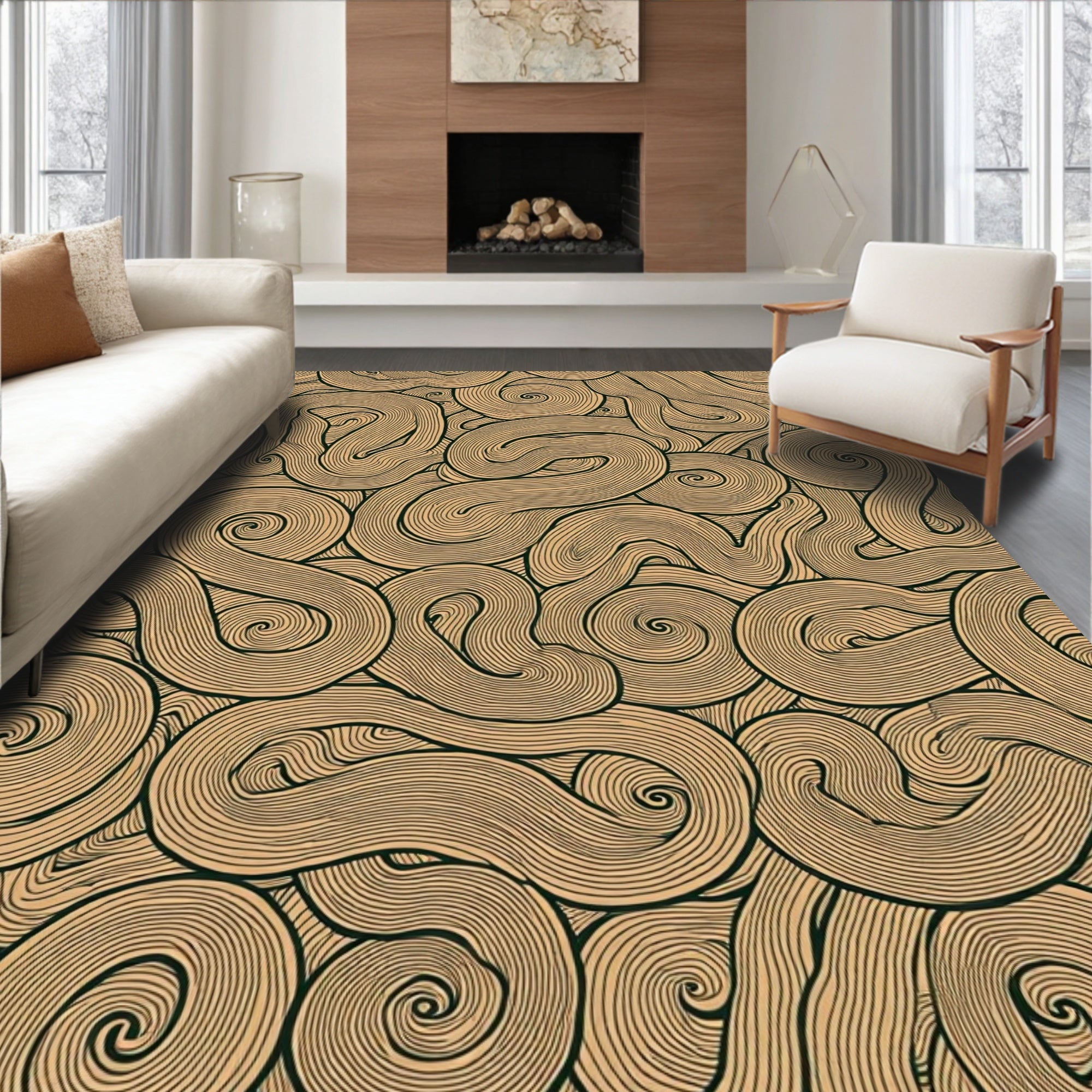 Brown Swirl Patterned Organic Rug