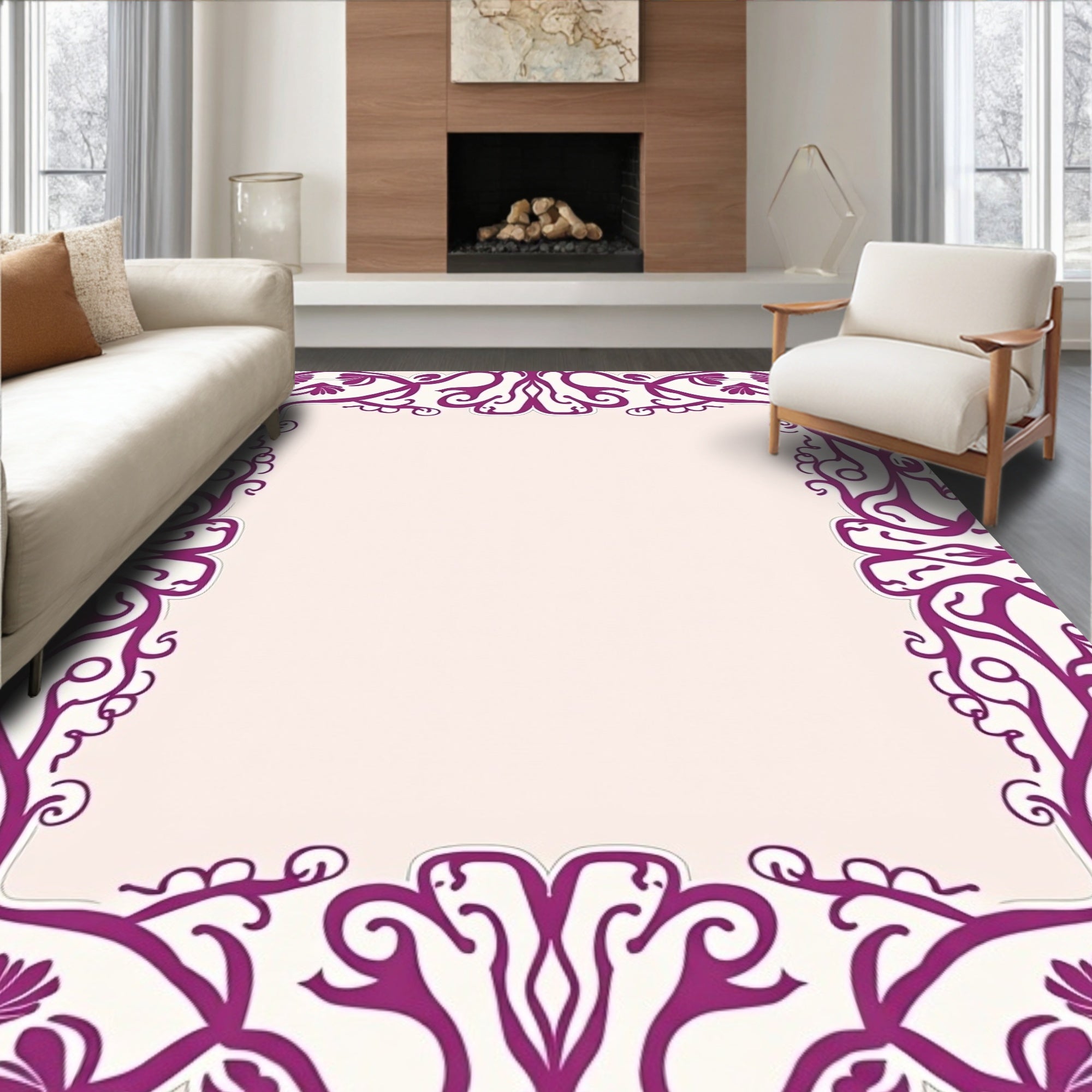 Elegant Purple Floral Border Design Rug