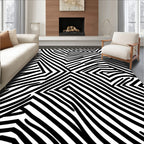 Bold Black White Geometric Stripes Rug