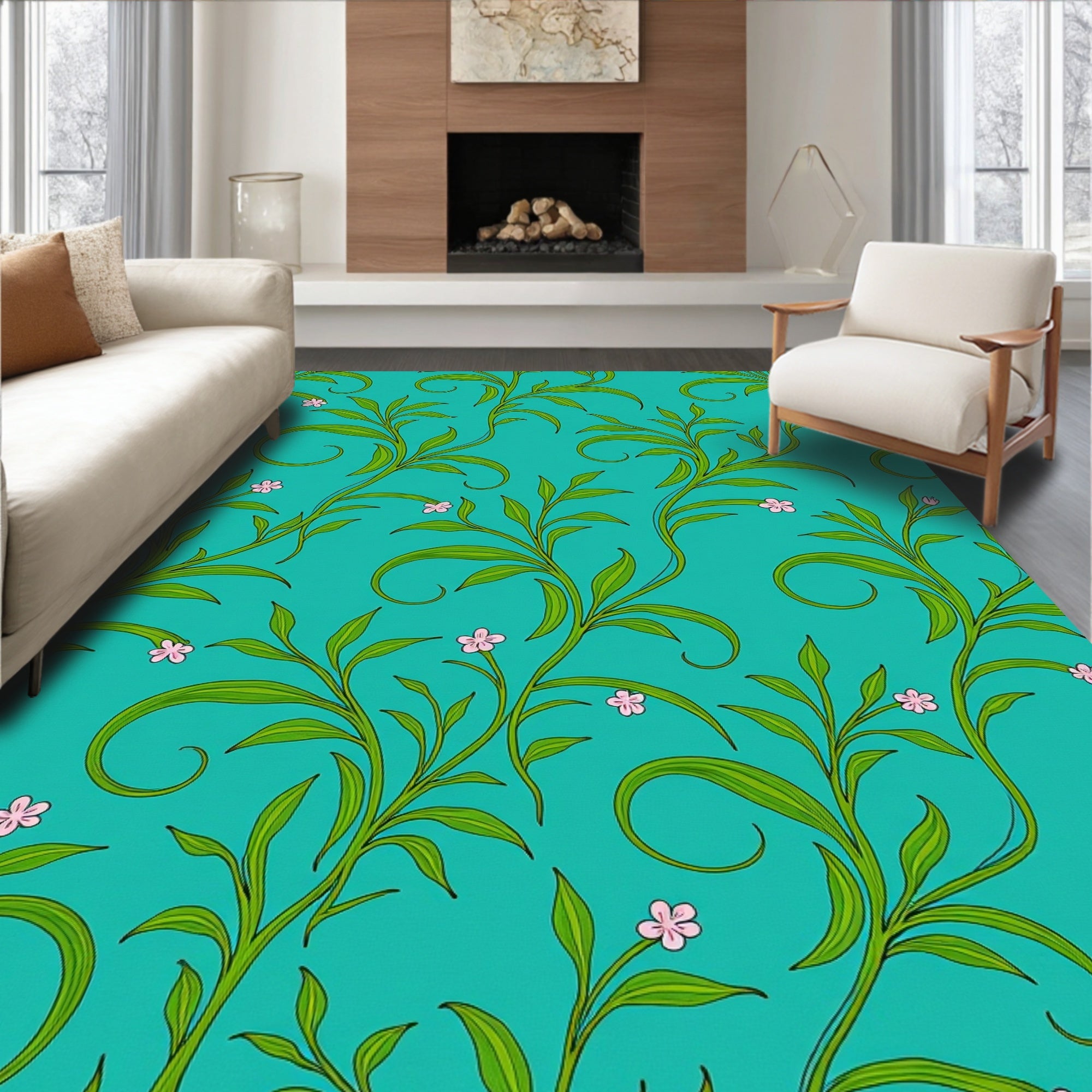 Art Nouveau Green Vine Floral Rug