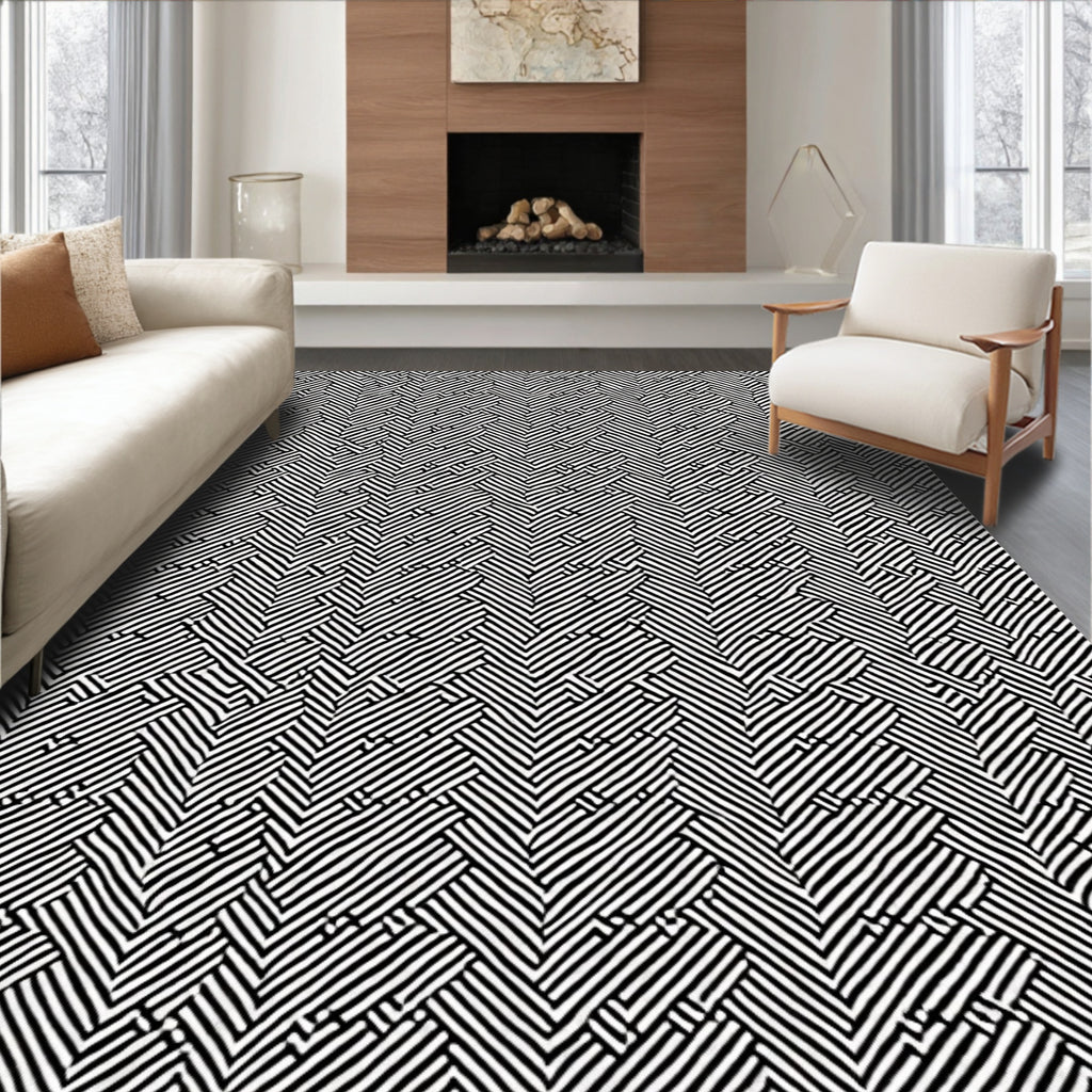 Abstract Black White Geometric Rug