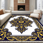 Rich Blue Gold Ornate Floral Rug