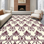 Ornate Damask Patterned Burgundy Design Rug