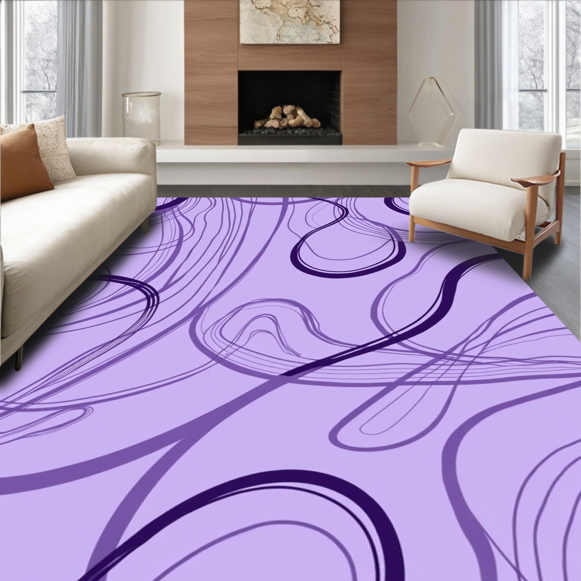 Flowing Abstract Purple Lilac Swirls Rug