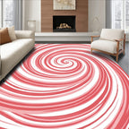 Red and White Swirl Pattern Area Rug