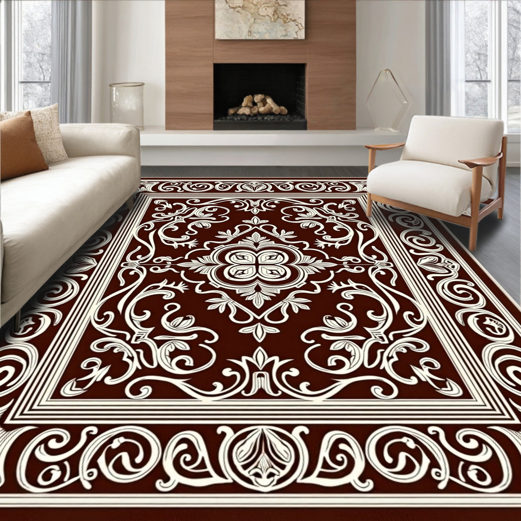 Classic Ivory Swirl Floral Pattern Rug