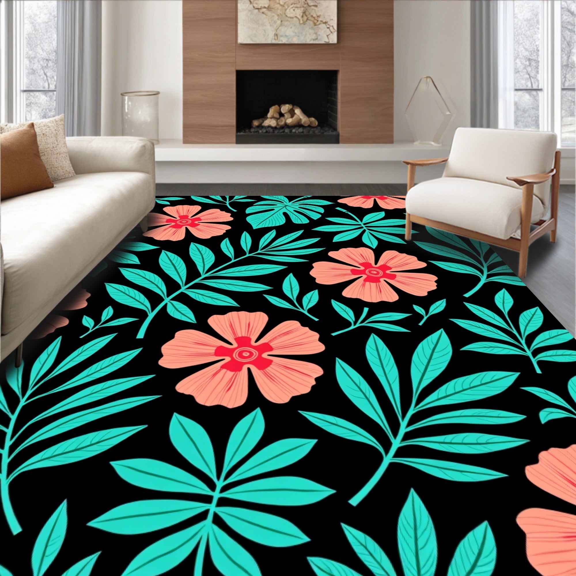Exotic Floral Leaf Pattern Design Rug
