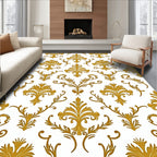Classic Gold Leaf Damask Pattern Rug