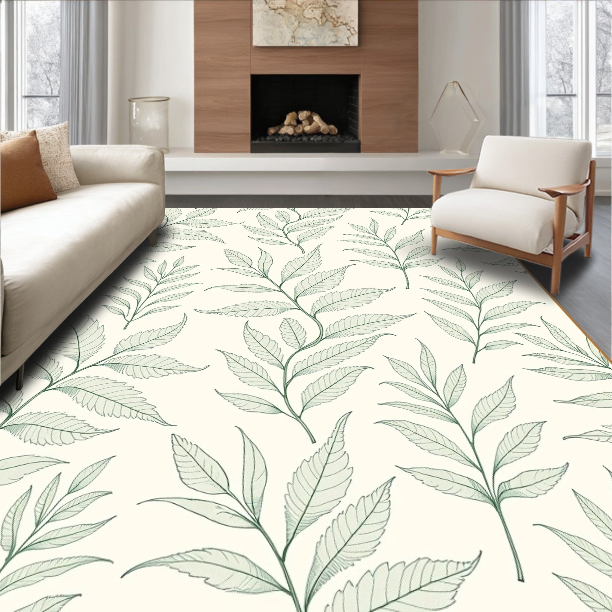 Elegant Leaf Branch Pattern Design Rug