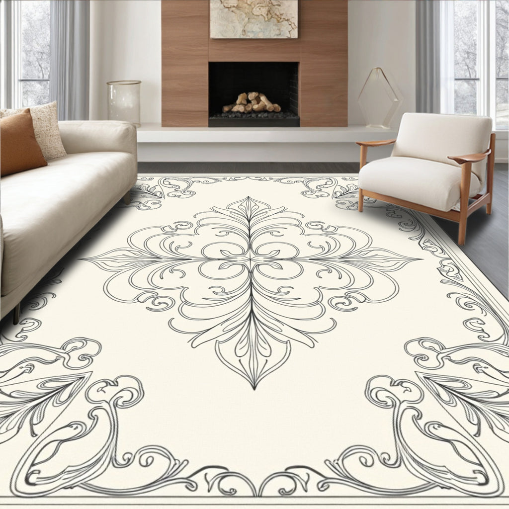 Ornate Floral Scrollwork Pattern Design Rug
