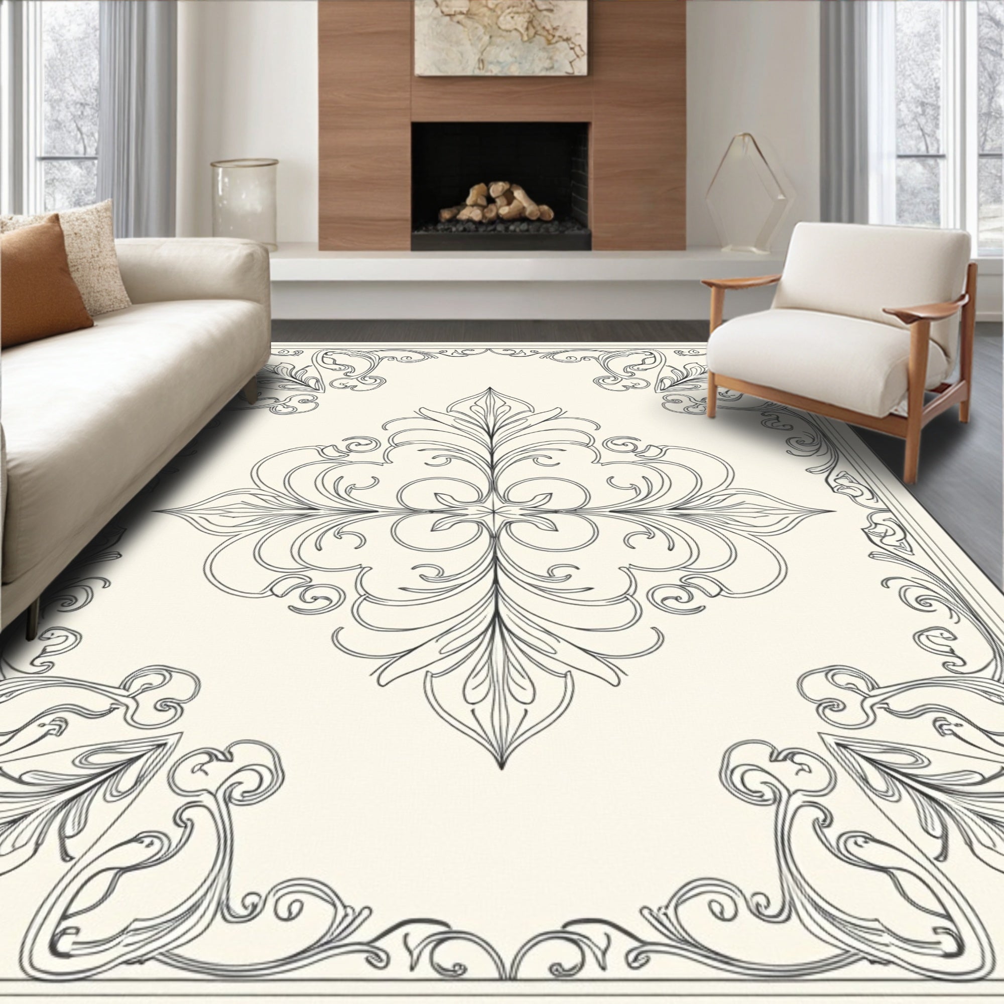 Ornate Floral Scrollwork Pattern Design Rug