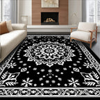 Intricate Black White Mandala Design Rug